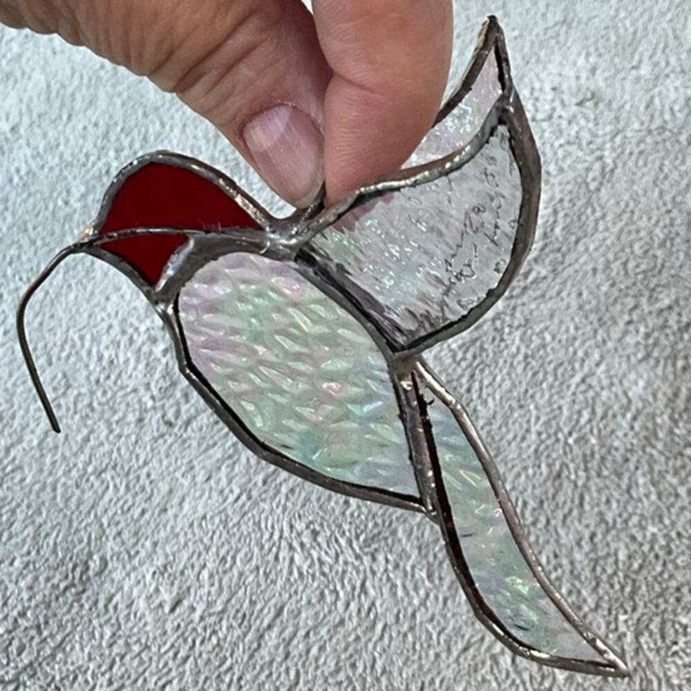 Vintage Multi Color Stained Glass Flower Pot Hanger Hummingbird  - 3.5"X4"